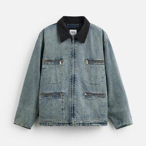 New zara CONTRAST COLLAR DENIM JACKET